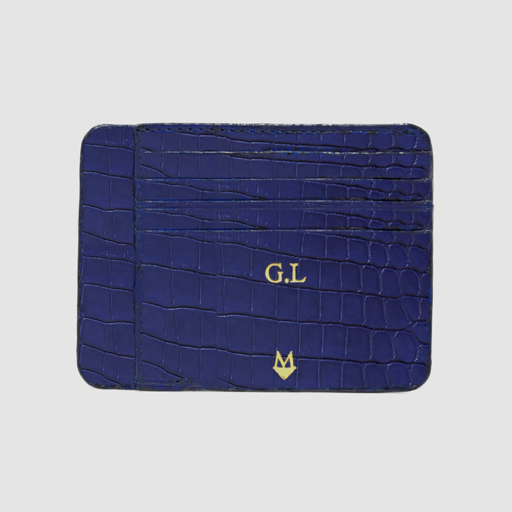 Porta carte in vera pelle di Coccodrillo mod. "Primo" Personalizzabile - Blu Zafiro