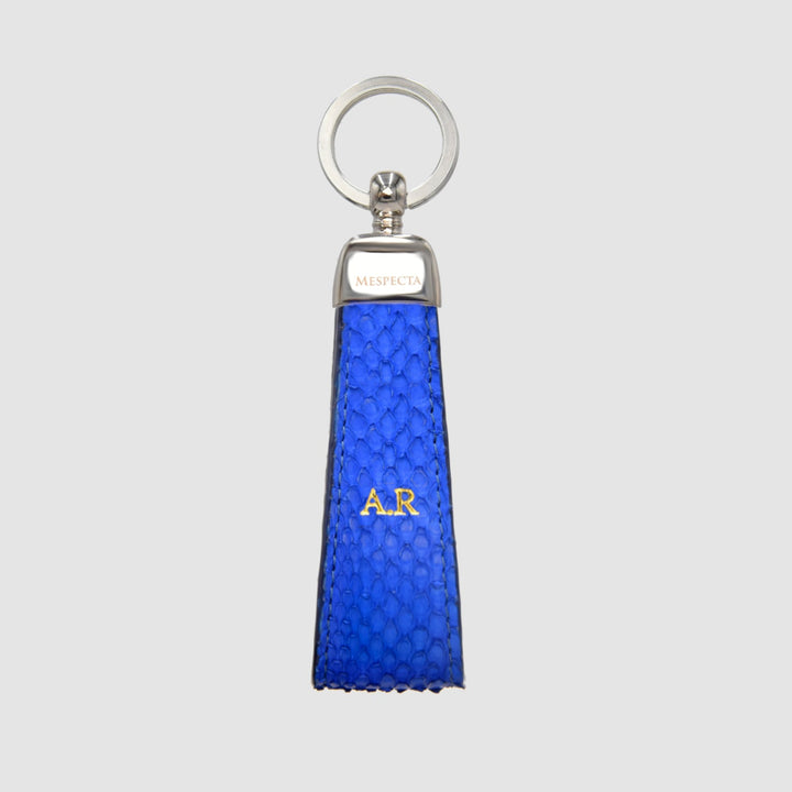 Portachiavi in vera pelle di Pitone Personalizzabile con iniziali - Blu Cobalto