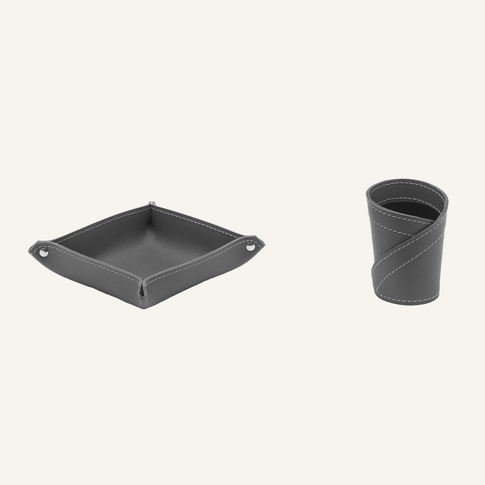 Set scrivania in cuoio di design DONIO - Grigio
