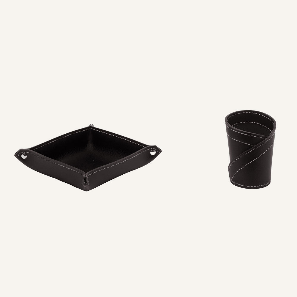 Set scrivania in cuoio di design DONIO - Marrone scuro