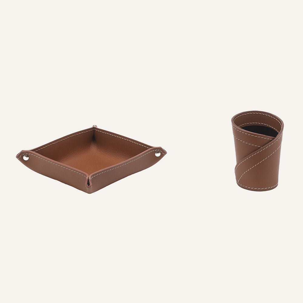 Set scrivania in cuoio di design DONIO - Marrone