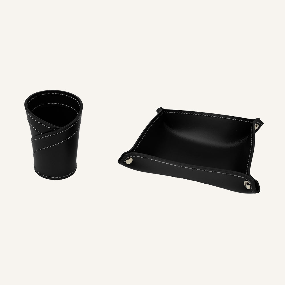 Set scrivania in cuoio di design DONIO - Nero