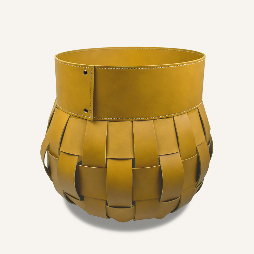 Contenitore cuoio intrecciato TRECCIO HABITA - Giallo