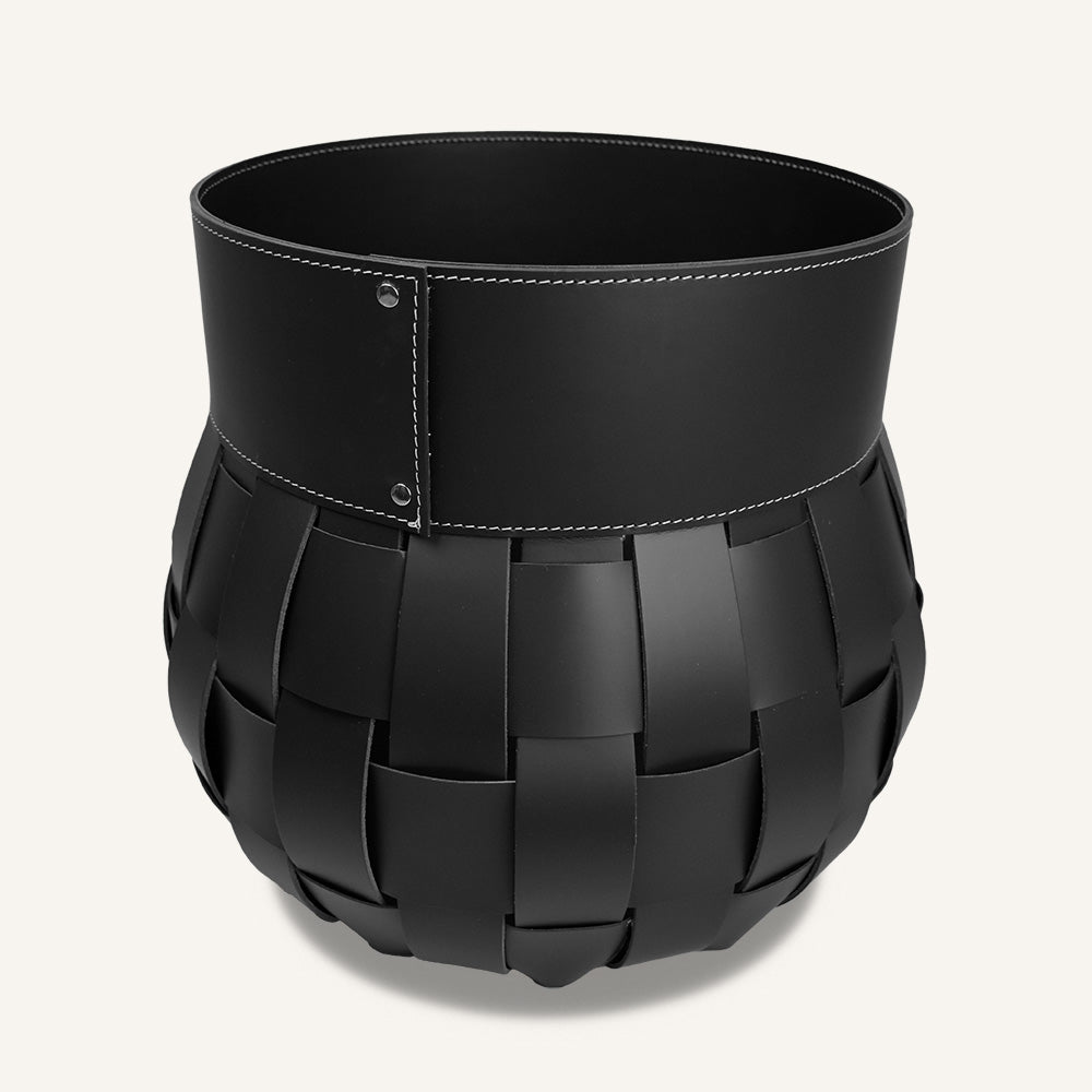 Contenitore cuoio intrecciato TRECCIO HABITA - Nero