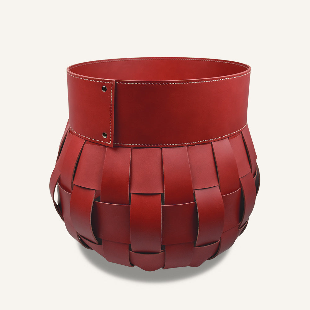 Contenitore cuoio intrecciato TRECCIO HABITA - Rosso