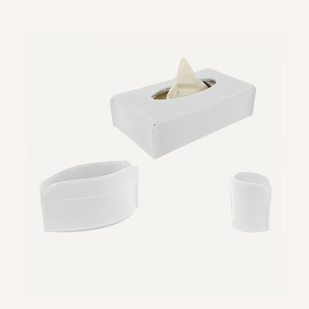 Raffinato set da scrivania 3 pezzi in cuoio TRIDO - Bianco