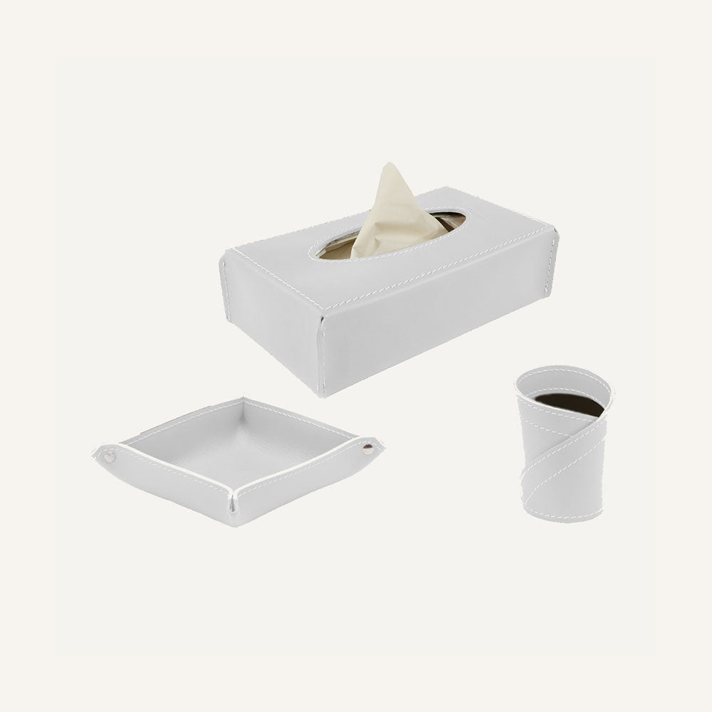 Elegante set da scrivania 3 pezzi in cuoio TRINY - Bianco