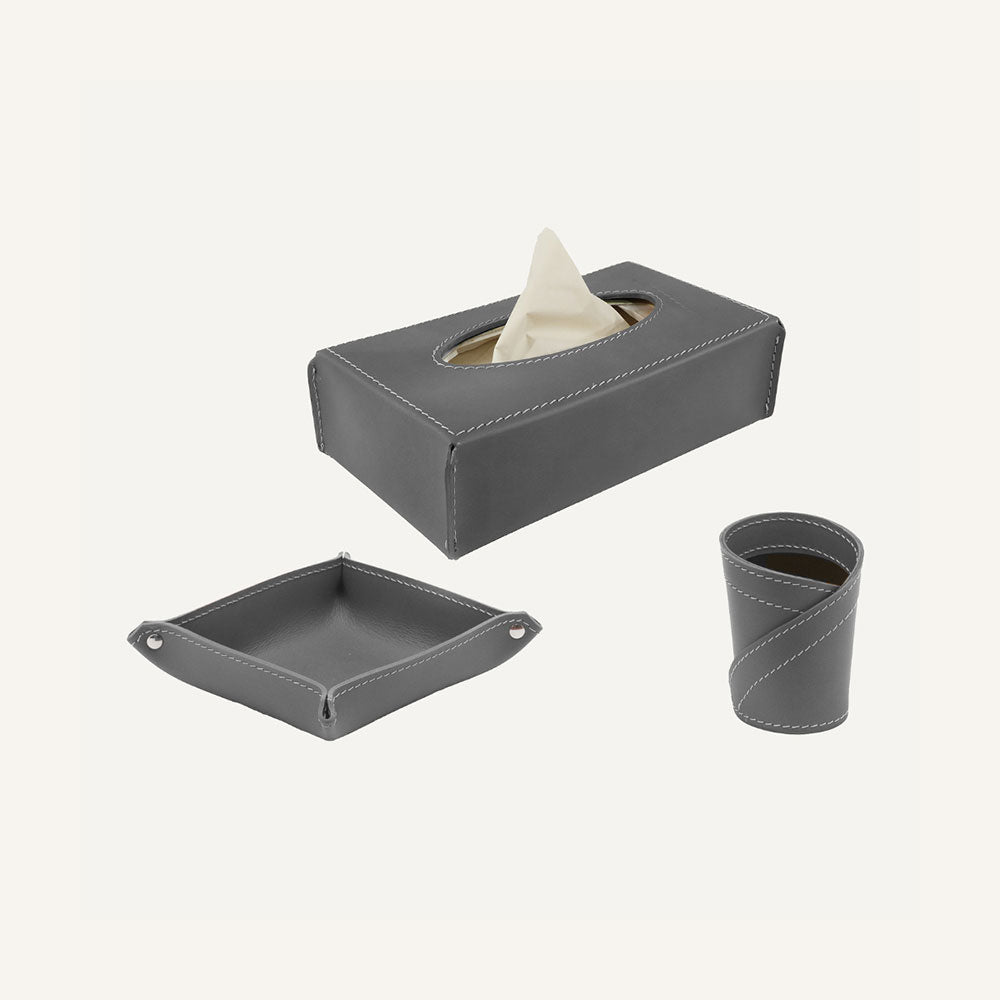 Elegante set da scrivania 3 pezzi in cuoio TRINY - Grigio