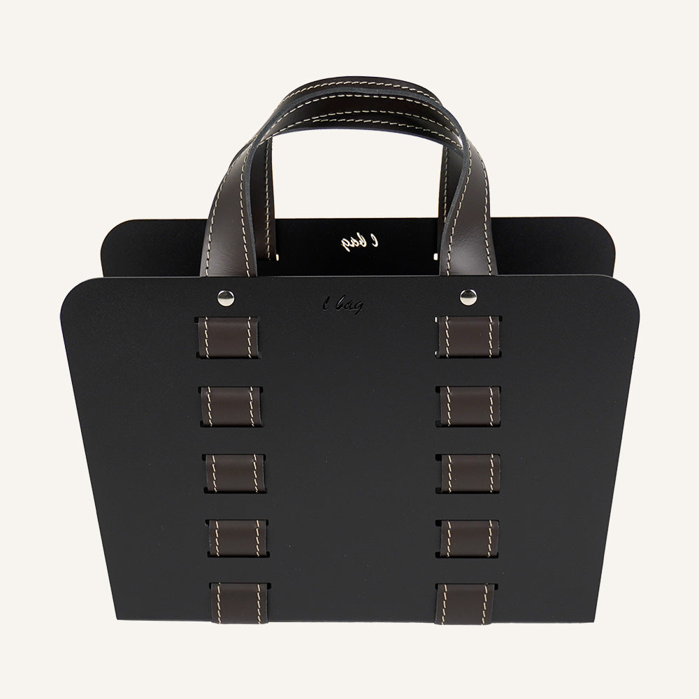 Portariviste in acciaio e cuoio L-BAG - Marrone scuro