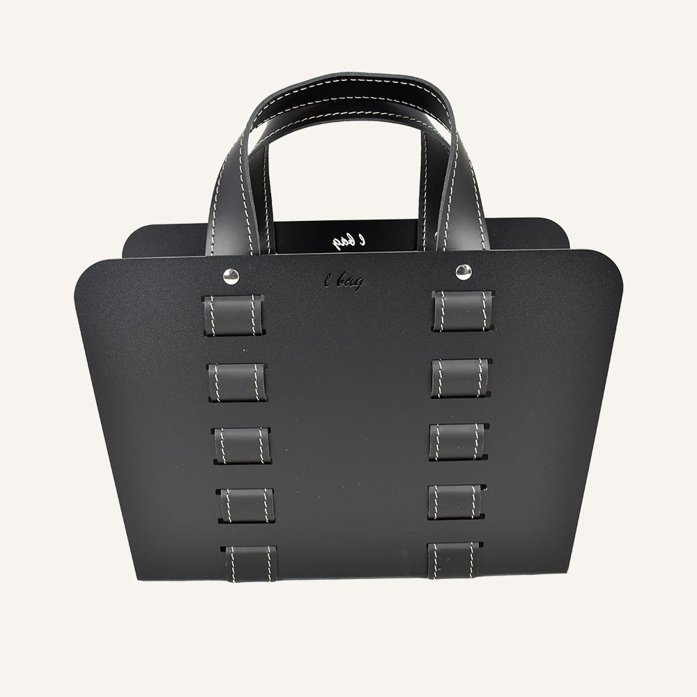 Portariviste in acciaio e cuoio L-BAG - Nero