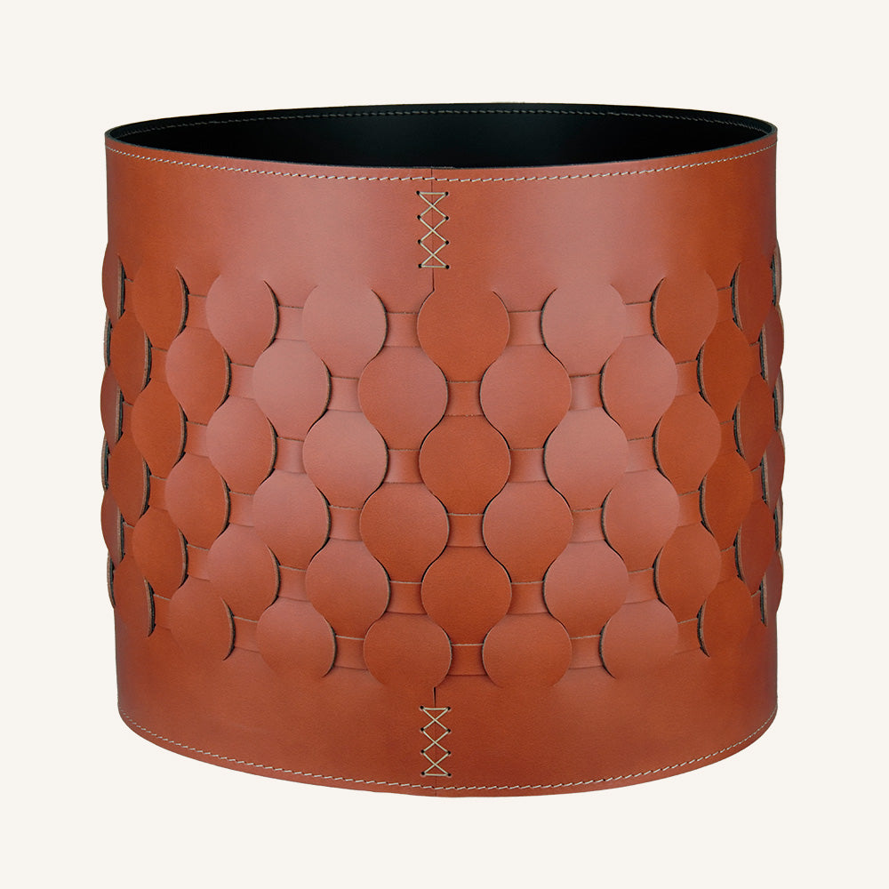 Portavaso per interni in rigenerato di cuoio intrecciato THANASIS - Bordeaux, ⌀ 41 x 36 cm