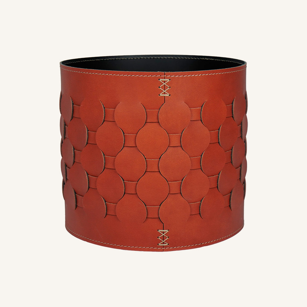 Portavaso per interni in rigenerato di cuoio intrecciato THANASIS - Bordeaux, ⌀ 31 x 28 cm