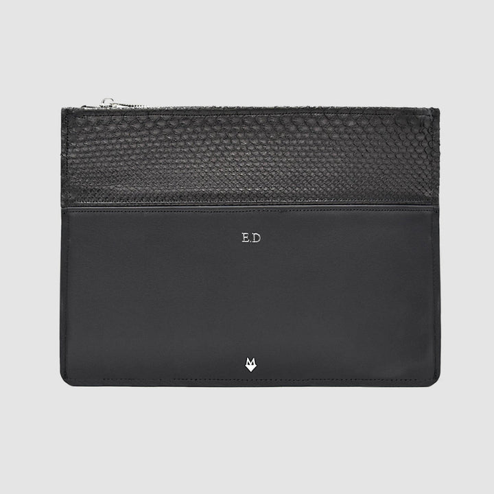 Pochette borsello uomo mod. "Maestro" vera pelle di Pitone - Personalizzabile con iniziali Nero