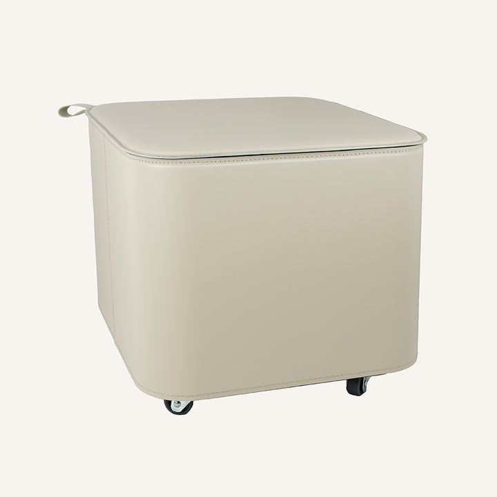 Elegante contenitore di design in acciaio e cuoio PUFFO - Avorio antico