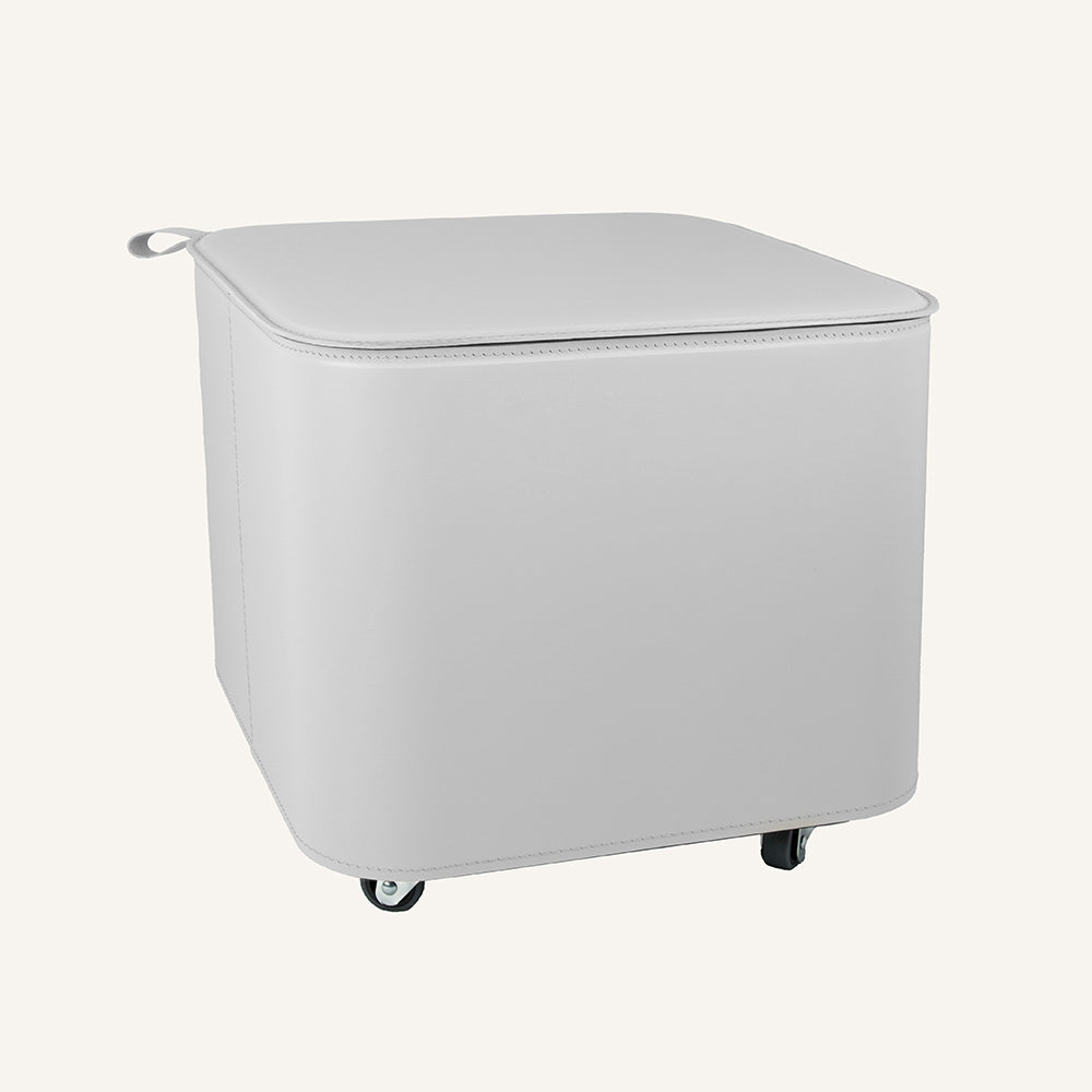 Elegante contenitore di design in acciaio e cuoio PUFFO - Bianco