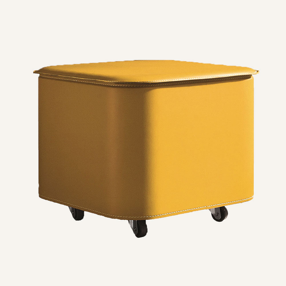 Elegante contenitore di design in acciaio e cuoio PUFFO - Giallo
