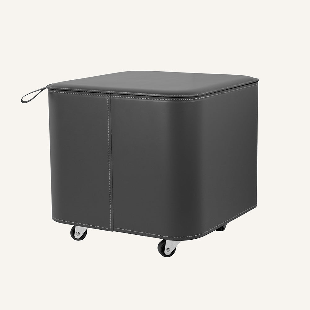 Elegante contenitore di design in acciaio e cuoio PUFFO - Grigio