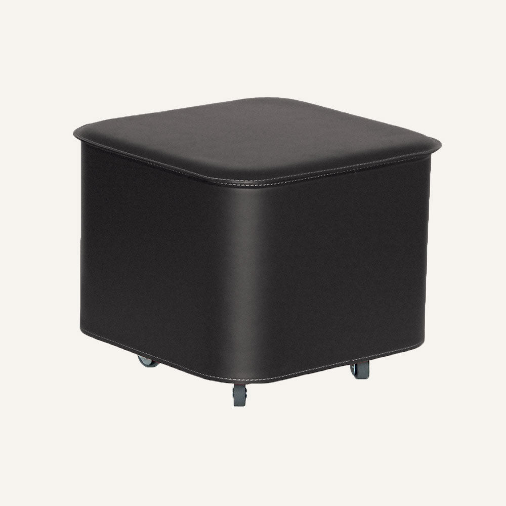 Elegante contenitore di design in acciaio e cuoio PUFFO - Marrone scuro