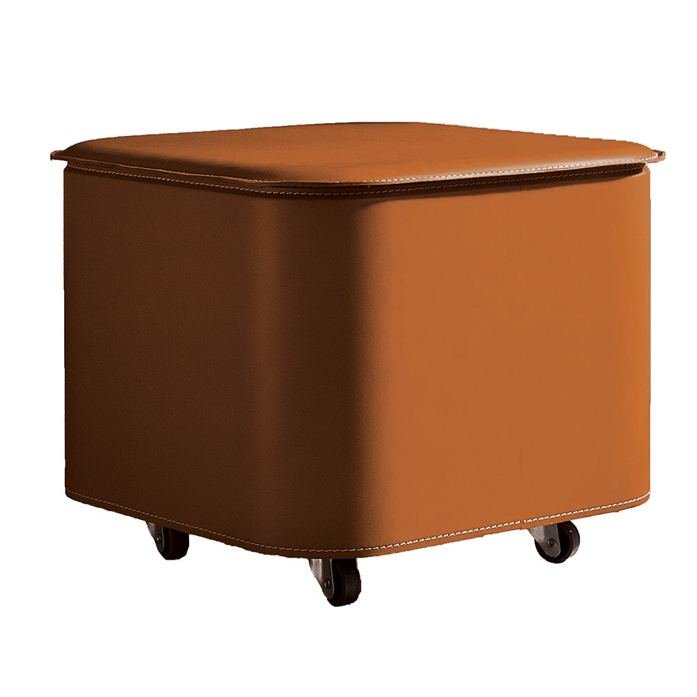 Elegante contenitore di design in acciaio e cuoio PUFFO - Marrone