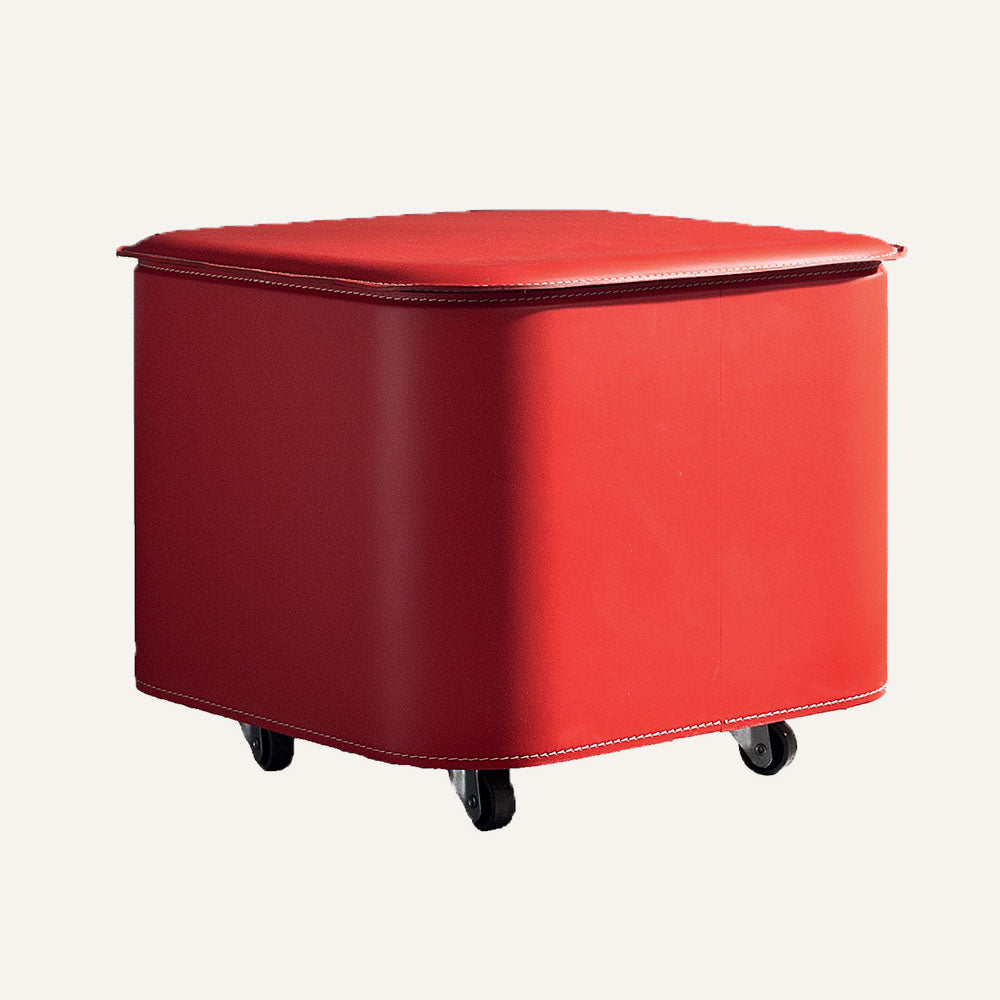 Elegante contenitore di design in acciaio e cuoio PUFFO - Rosso