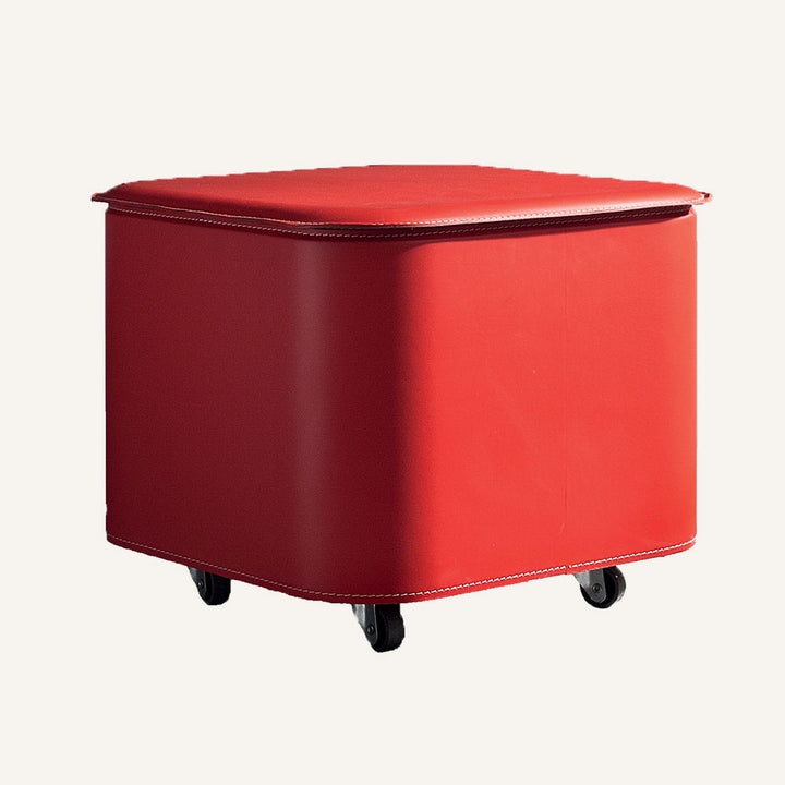 Elegante contenitore di design in acciaio e cuoio PUFFO - Rosso