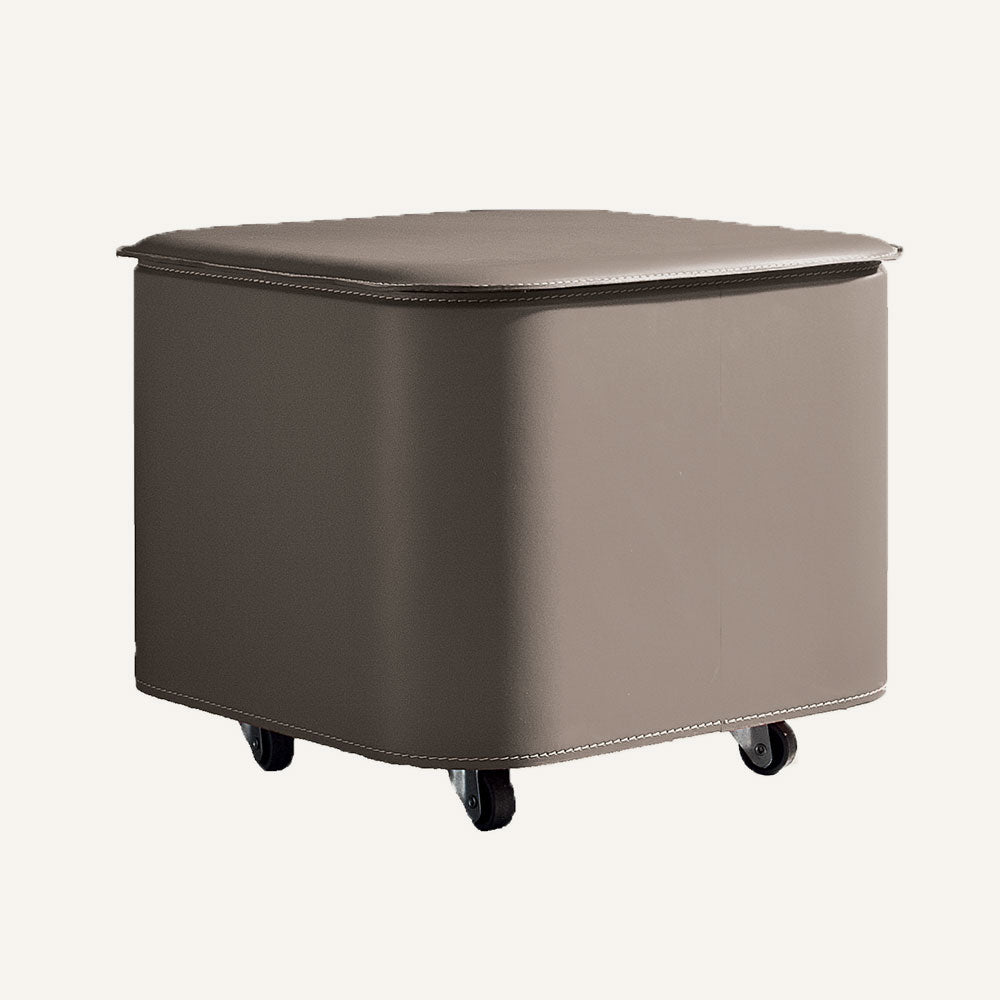 Elegante contenitore di design in acciaio e cuoio PUFFO - Tortora