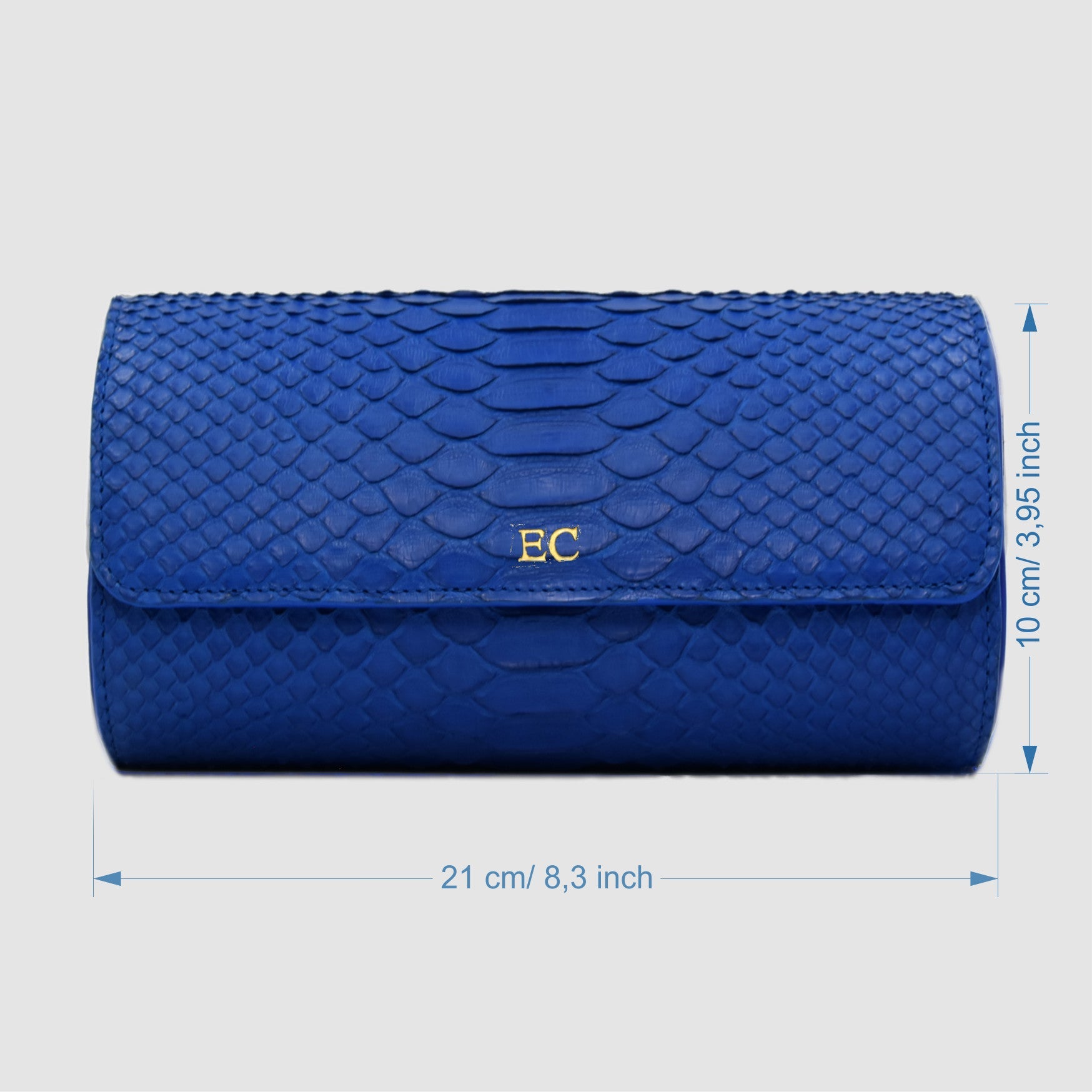 Portaorologio Watch Roll in Pelle di Pitone Blu  Cobalto Personalizzato 3 slots per 3 orologi