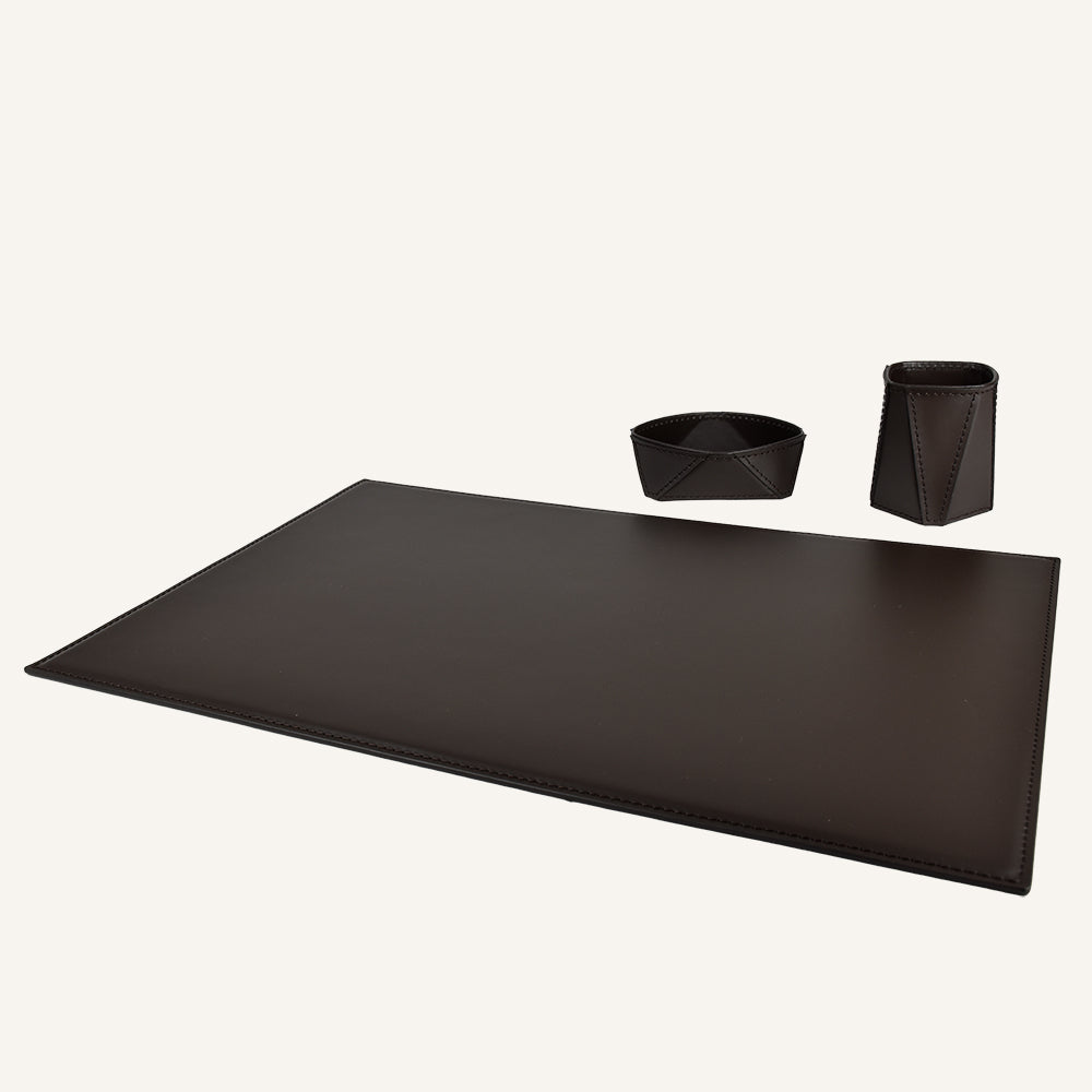 Set da scrivania raffinato in cuoio QULUX - Marrone scuro
