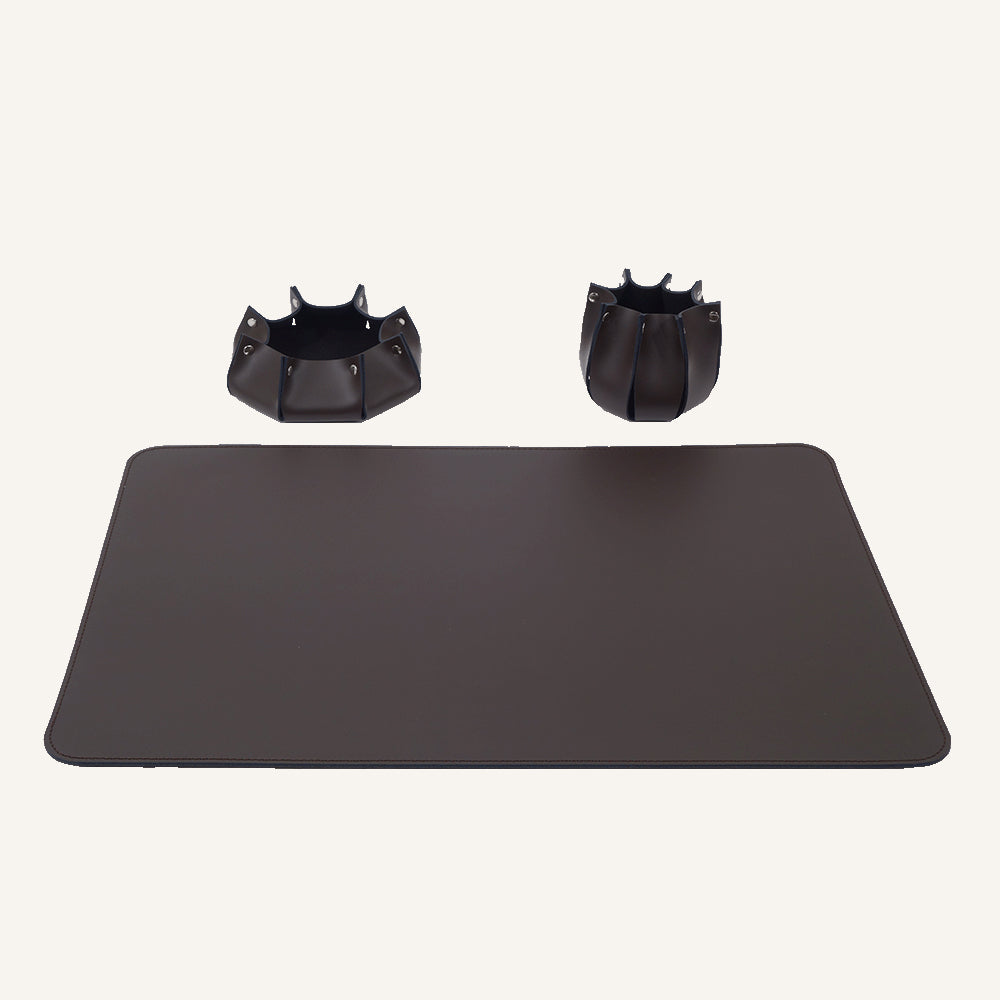Set scrivania di design in pelle RITLUX - Marrone scuro