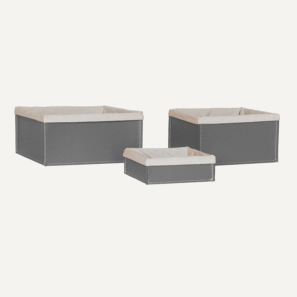 Set di pratici contenitori in cuoio con fodera SONIA - Grigio, Con sacca