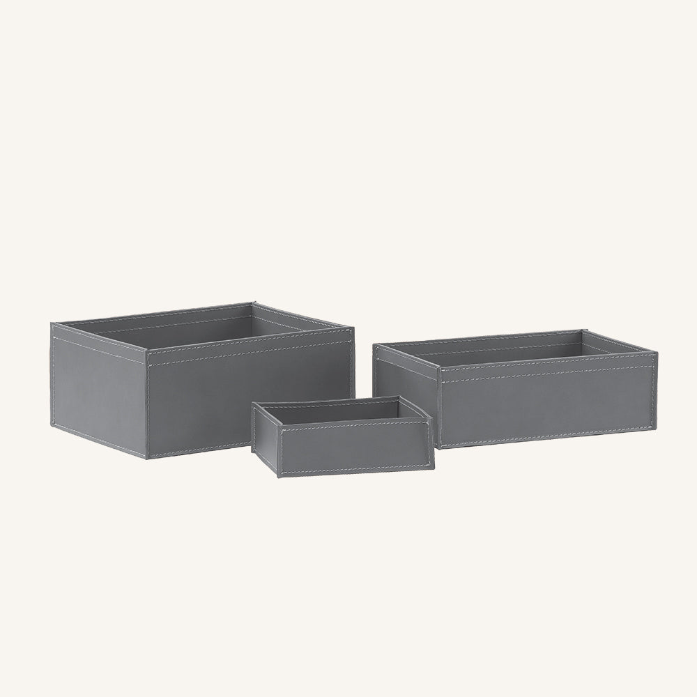 Set di pratici contenitori in cuoio con fodera SONIA - Grigio, Solo contenitore