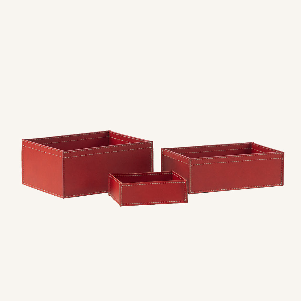 Set di pratici contenitori in cuoio con fodera SONIA - Rosso, Solo contenitore