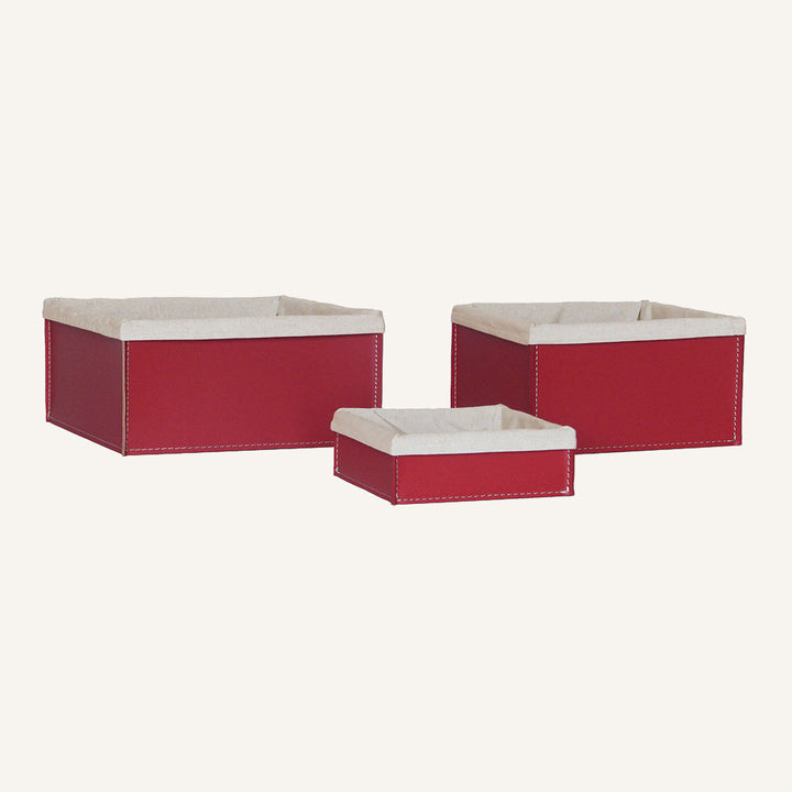 Set di pratici contenitori in cuoio con fodera SONIA - Rosso, Con sacca