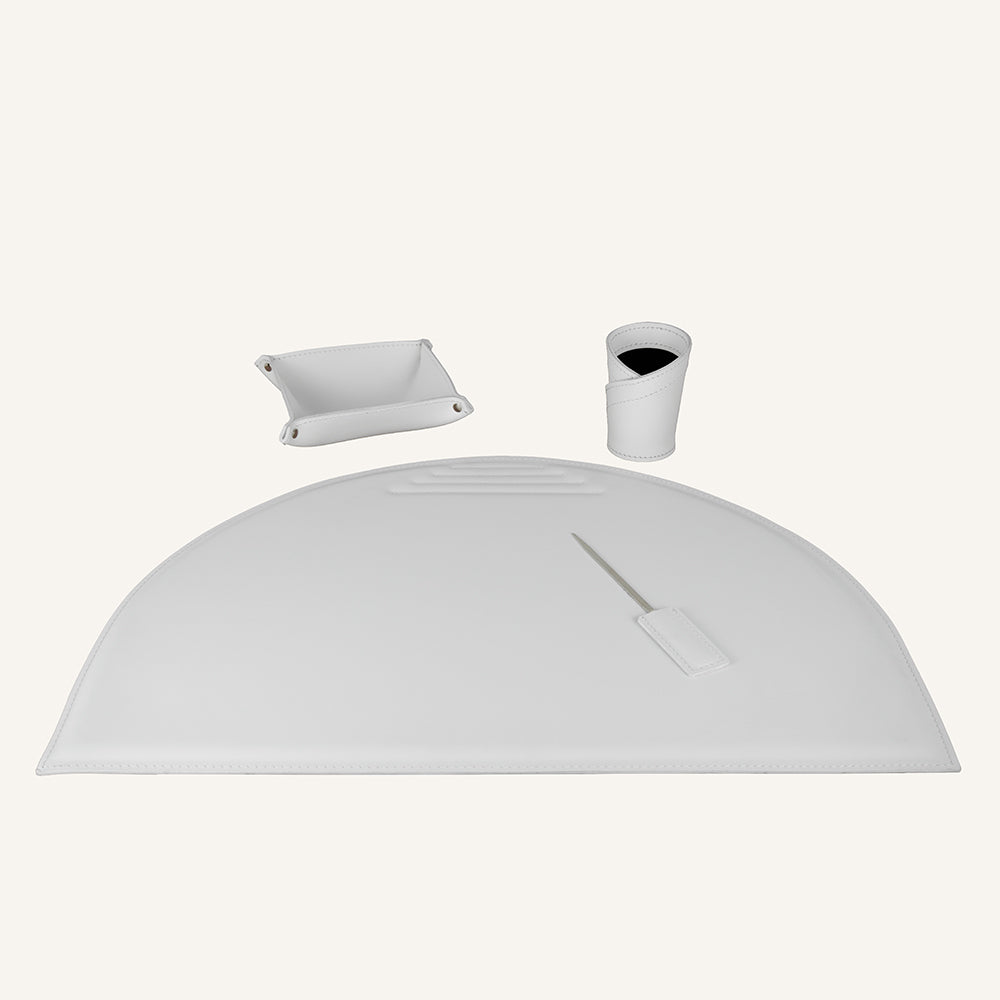 Originale set scrivania in cuoio MEDEA 4pz. - Bianco