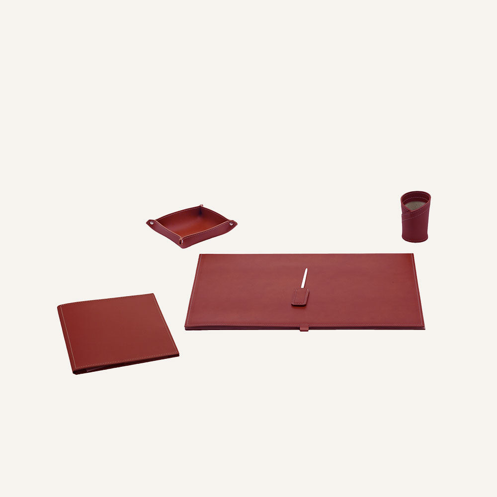 Set accessori scrivania in cuoio ARISTOTELE 5pz. - Bordeaux