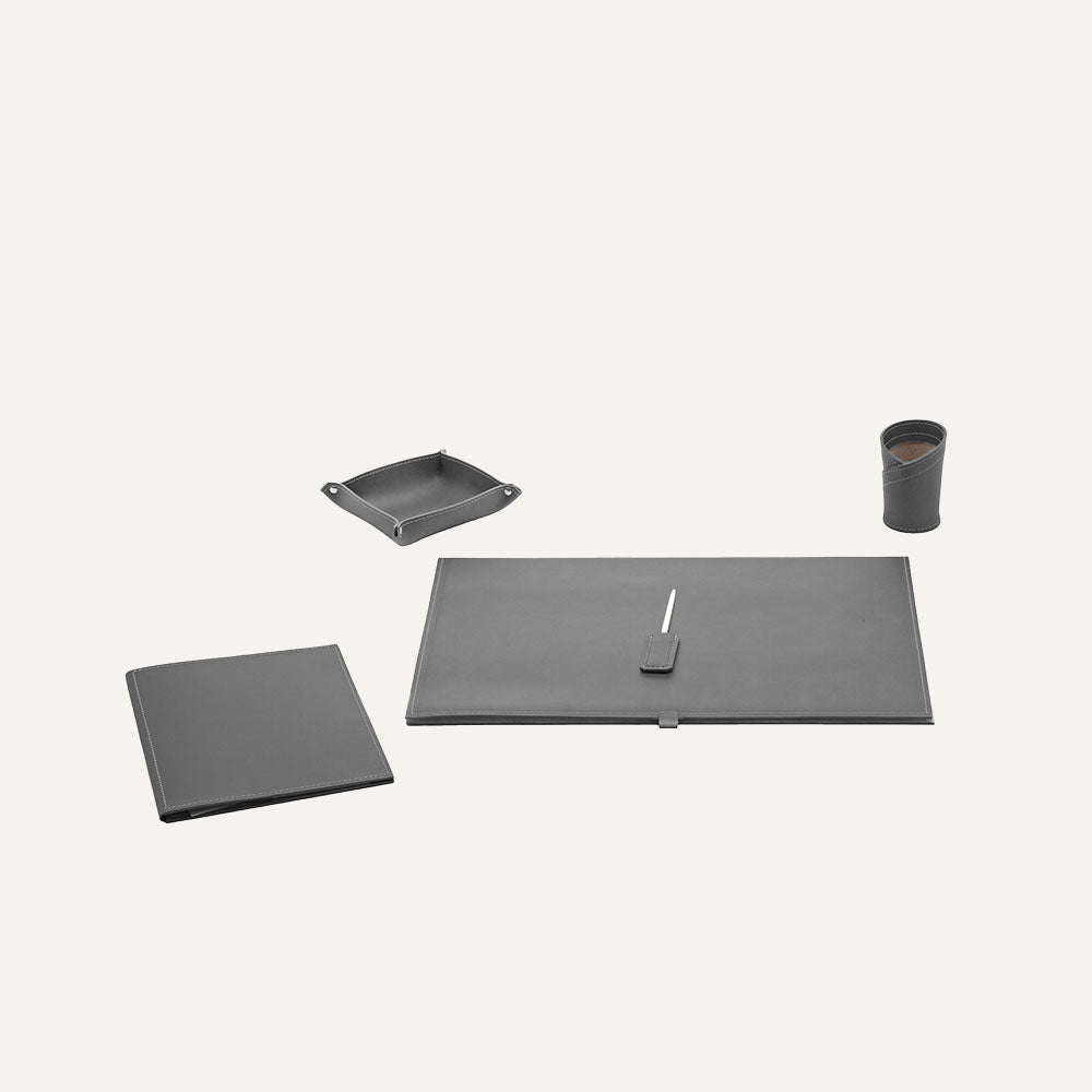 Set accessori scrivania in cuoio ARISTOTELE 5pz. - Grigio