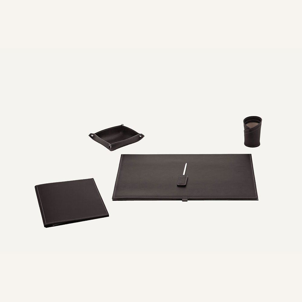 Set accessori scrivania in cuoio ARISTOTELE 5pz. - Marrone scuro
