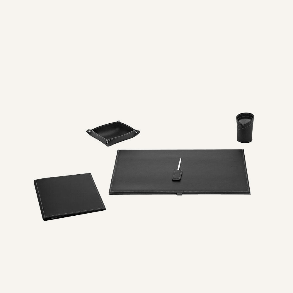 Set accessori scrivania in cuoio ARISTOTELE 5pz. - Nero