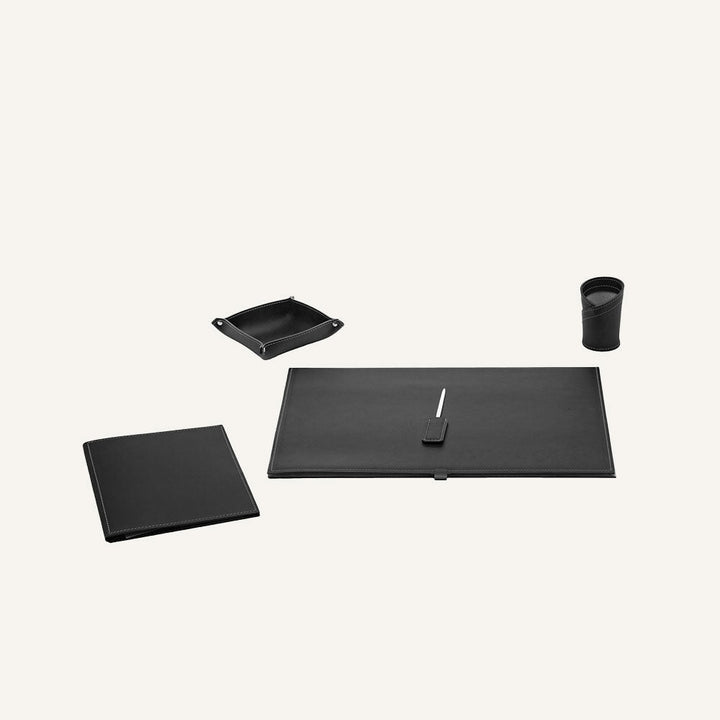 Set accessori scrivania in cuoio ARISTOTELE 5pz. - Nero