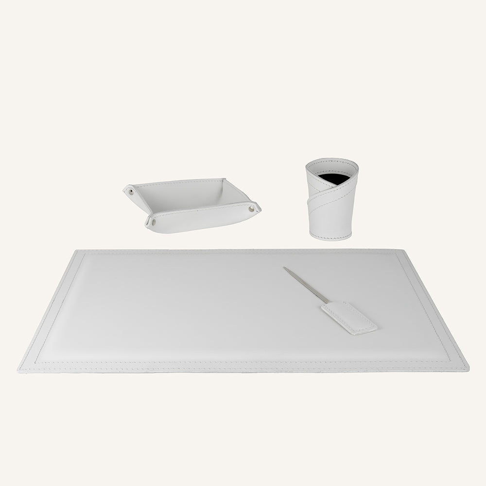 Set accessori da scrivania in cuoio ASCANIO 4pz. - Bianco