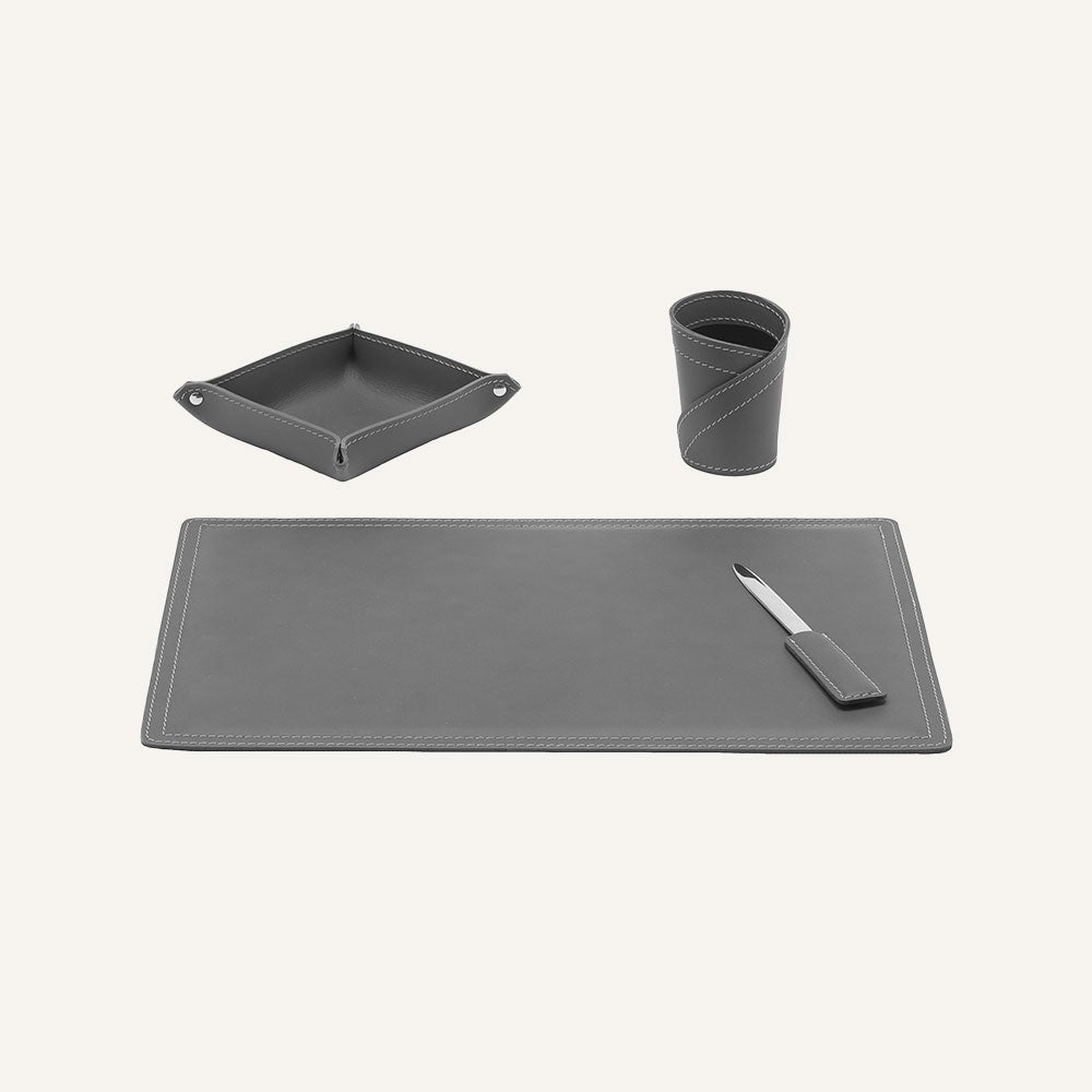 Set accessori da scrivania in cuoio ASCANIO 4pz. - Grigio