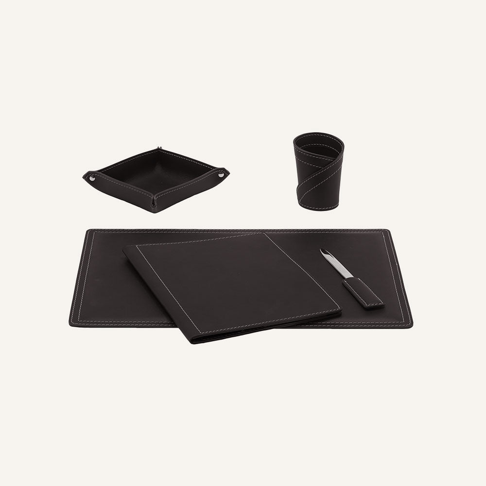 Set di accessori scrivania ASCANIO 5pz. - Marrone scuro