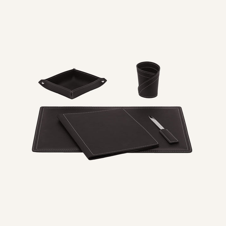 Set di accessori scrivania ASCANIO 5pz. - Marrone scuro