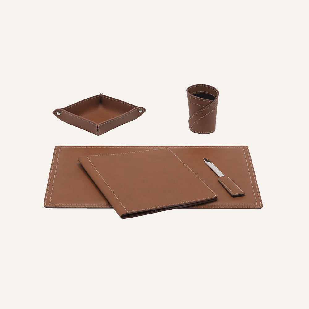 Set di accessori scrivania ASCANIO 5pz. - Marrone