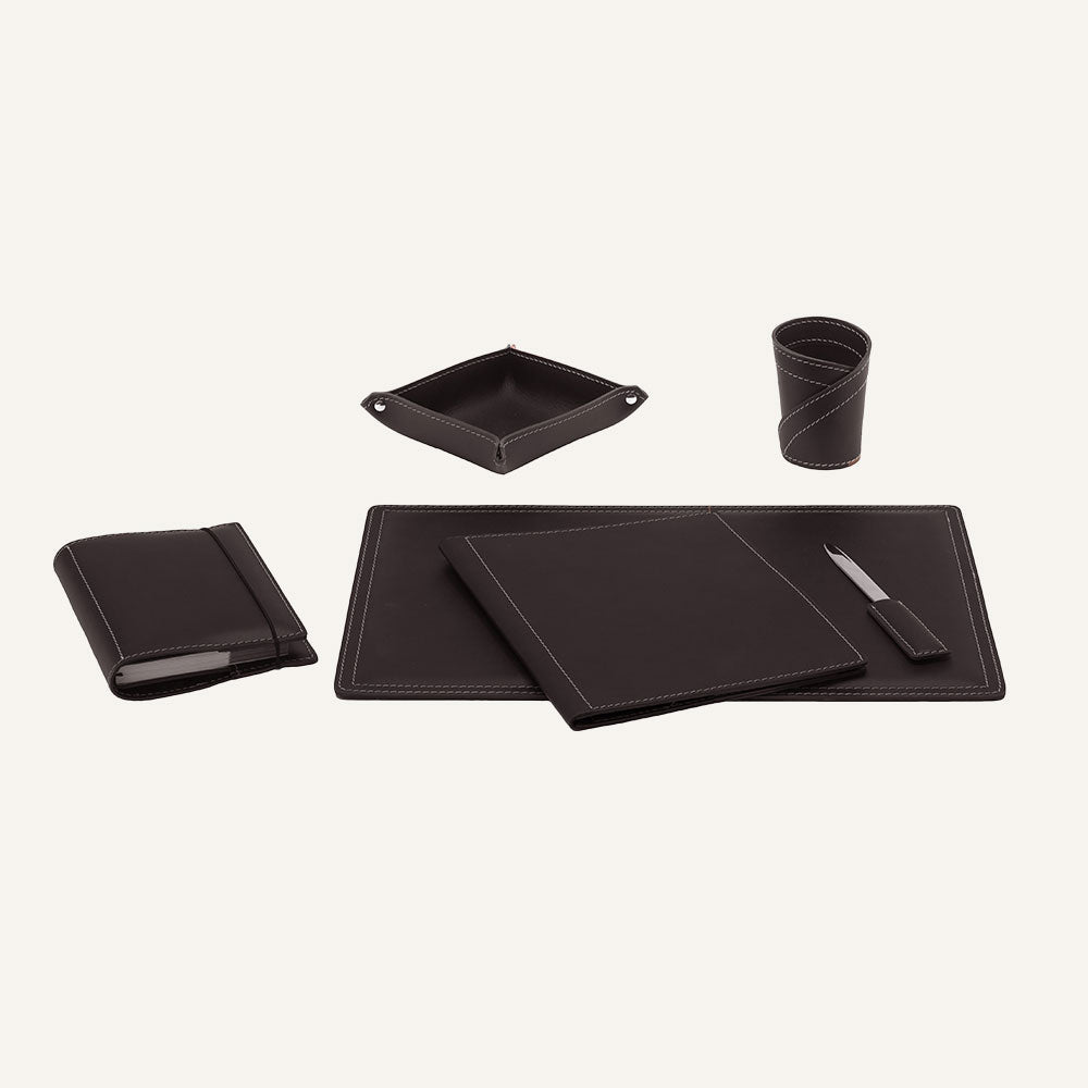 Set di accessori da scrivania ASCANIO 6pz. - Marrone scuro
