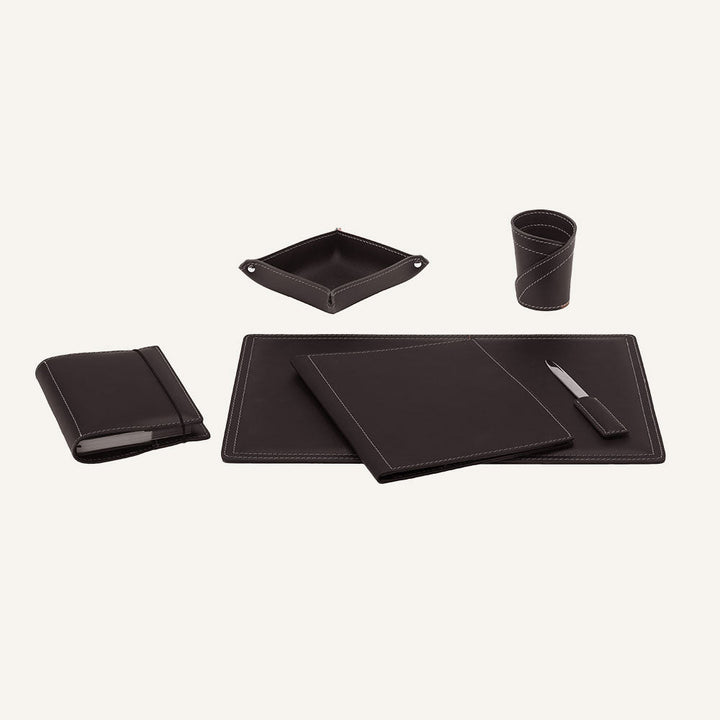 Set di accessori da scrivania ASCANIO 6pz. - Marrone scuro