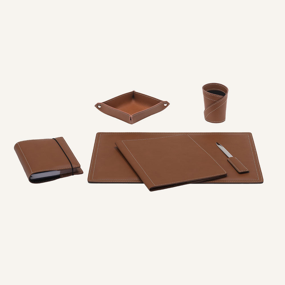 Set di accessori da scrivania ASCANIO 6pz. - Marrone