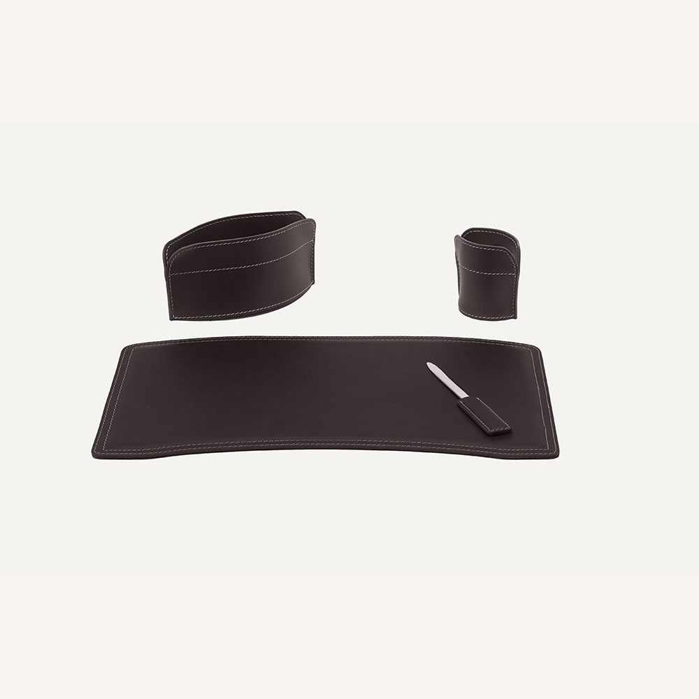 Set completo accessori da scrivania BRANDO 4pz. - Marrone scuro