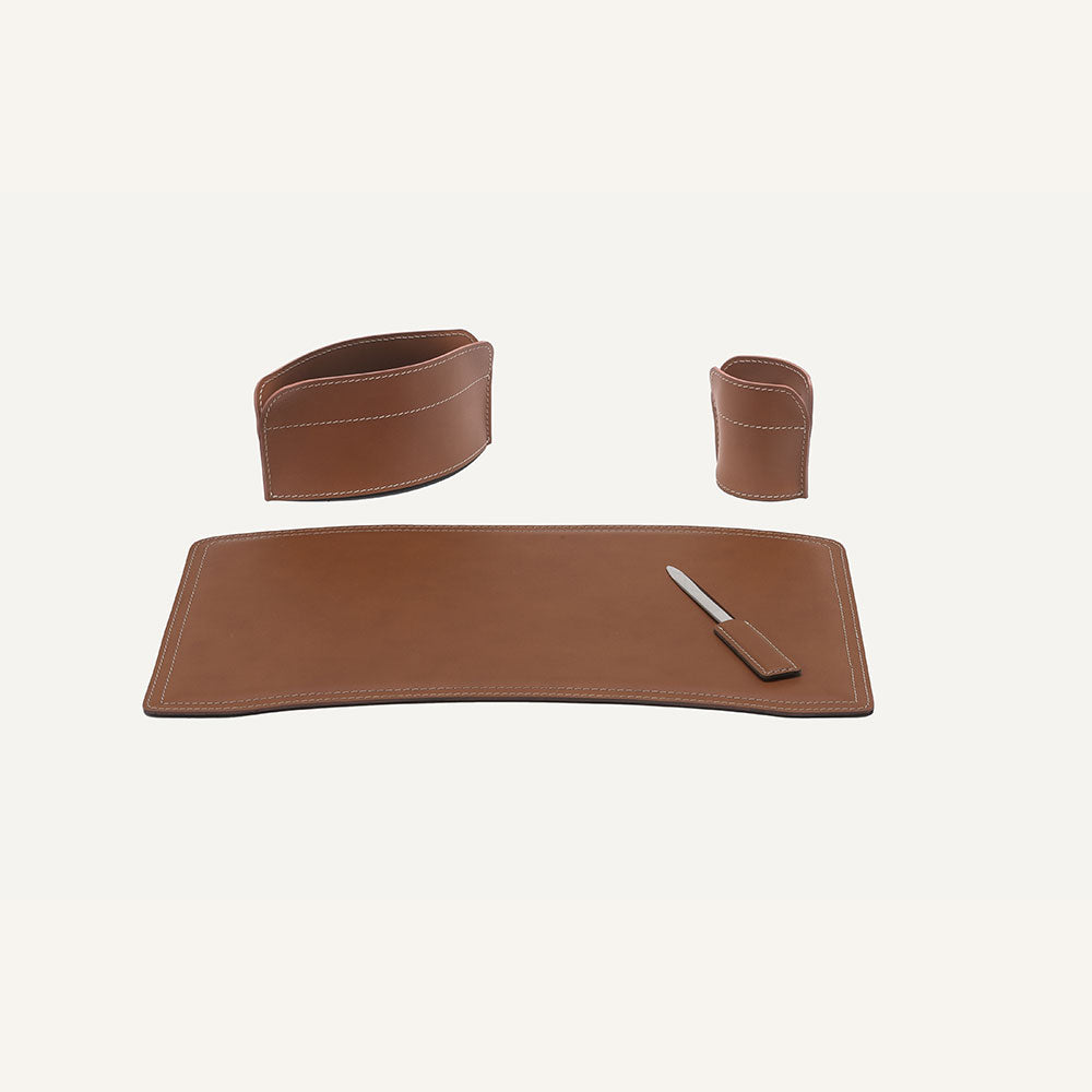 Set completo accessori da scrivania BRANDO 4pz. - Marrone
