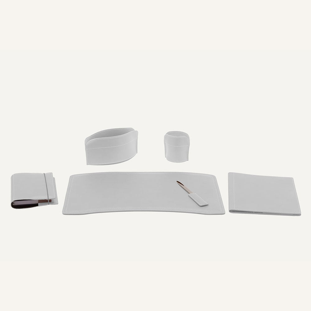 Set accessori ufficio in cuoio BRANDO 6pz. - Bianco